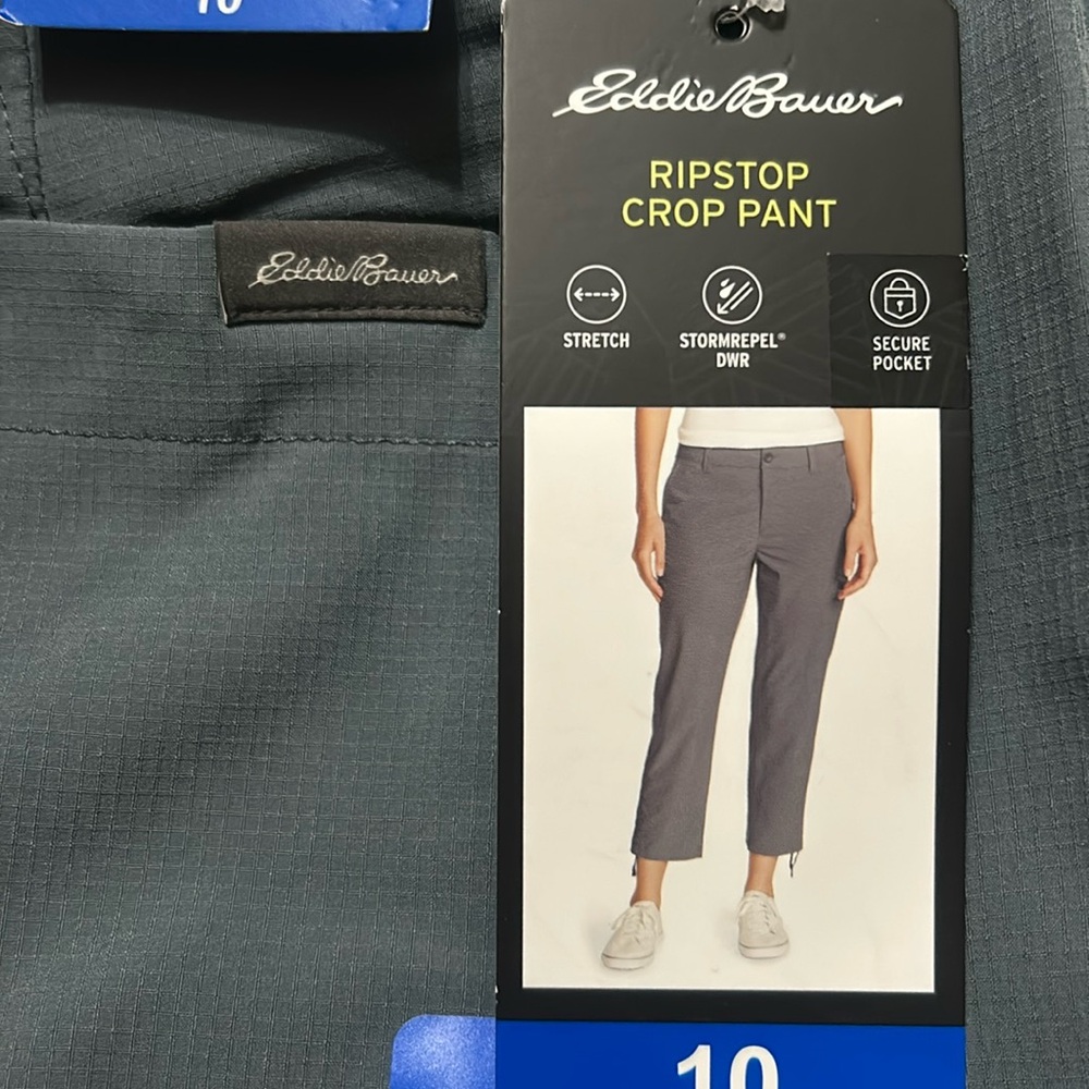 NWT Eddie Bauer Ripstop Crop Pant Gray size 10